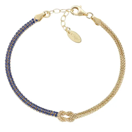 Bracciale Nodo d'Amore dorato con zirconi blu Donna Amen