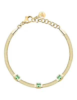 Bracciale dorato Gioia maglia snake cristalli verdi Donna Morellato