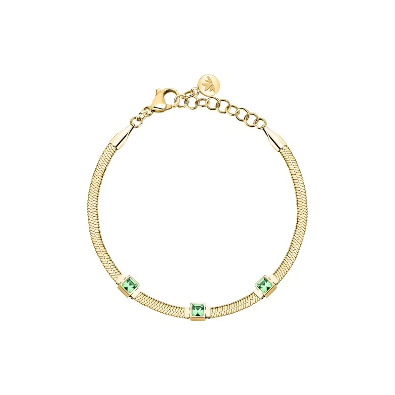 Bracciale dorato Gioia maglia snake cristalli verdi Donna Morellato
