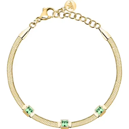 Bracciale dorato Gioia maglia snake cristalli verdi Donna Morellato