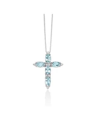 Collana pendente croce acquemarine diamanti Donna Miluna