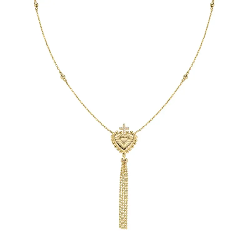 Collana dorata Sacro Cuore e Nappa con zirconi Donna Amen