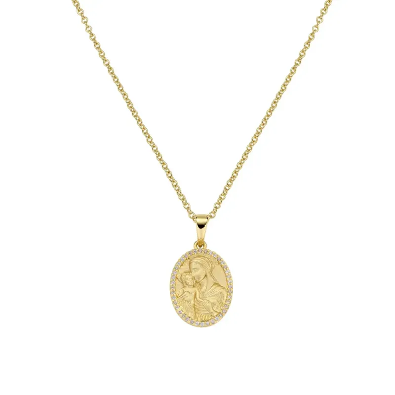 Collana dorata medaglia con Madonna e Bambino Donna Amen