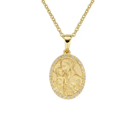 Collana dorata medaglia con Madonna e Bambino Donna Amen