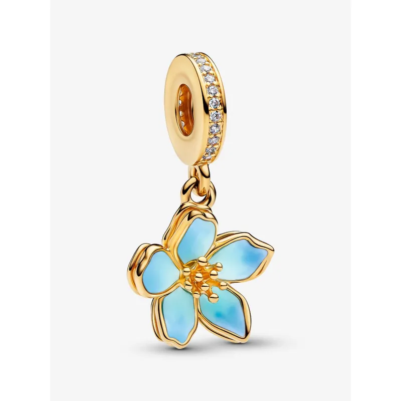 Charm Pendente dorato Fiore di Ciliegio Blu Donna Pandora Charm Pendente dorato Fiore di Ciliegio Blu Donna Pandora