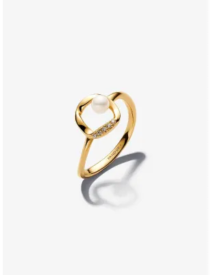Anello dorato Cerchio Linea Sinuosa perla e pavé Donna Pandora