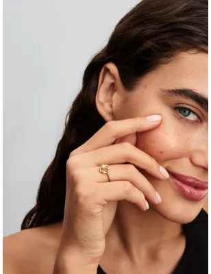 Anello dorato Cerchio Linea Sinuosa perla e pavé Donna Pandora