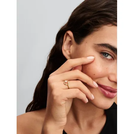 Anello dorato Cerchio Linea Sinuosa perla e pavé Donna Pandora