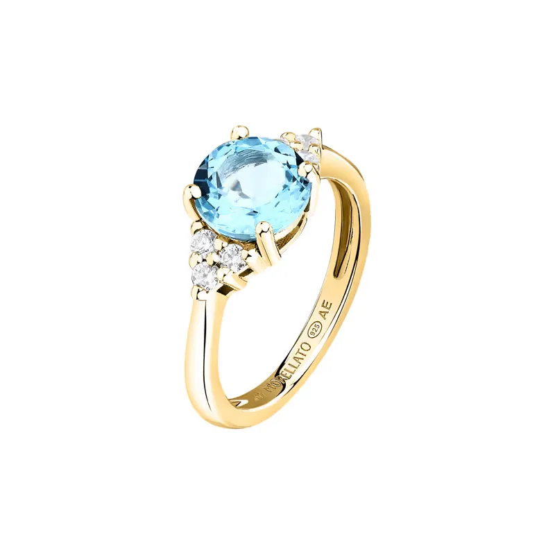 Anello dorato solitario zircone azzurro centrale mis.16 Donna Morellato