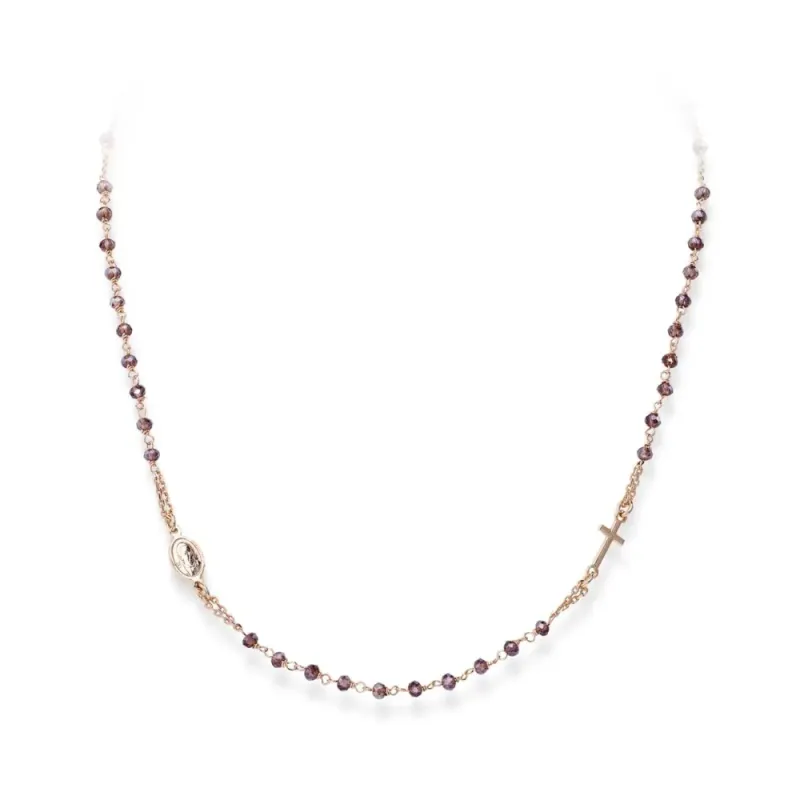 Girocollo Rosario cristalli viola, Croce e charm Donna Amen Girocollo Rosario cristalli viola, Croce e charm Donna Amen