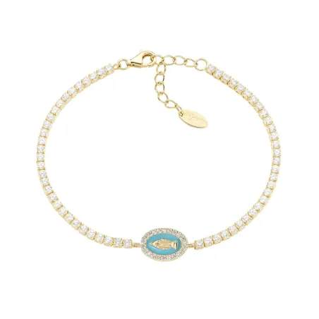 Bracciale dorato Tennis con Miracolosa e smalto verde mare Donna Amen