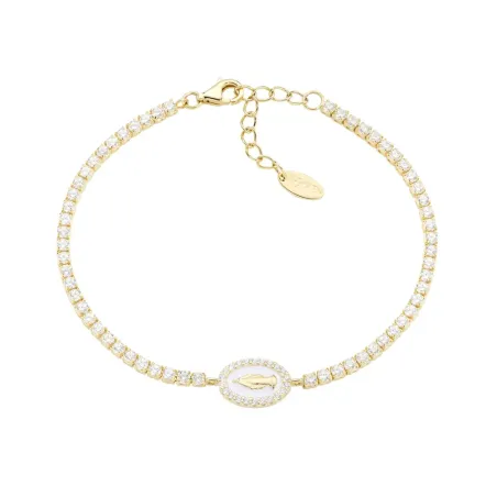 Bracciale dorato Tennis con Miracolosa e smalto bianco Donna Amen
