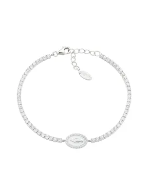 Bracciale Tennis con Miracolosa e smalto bianco perla Donna Amen