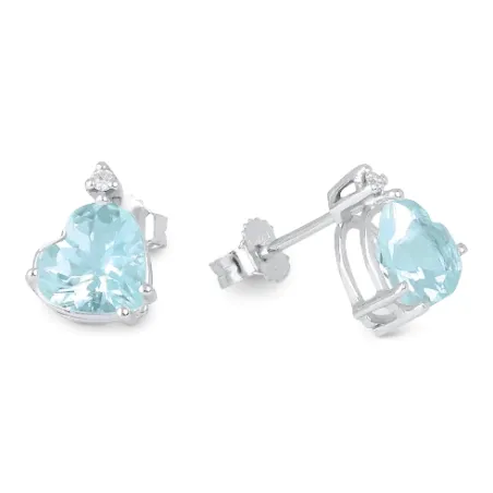Orecchini oro bianco Acquemarine a Cuore Diamanti Donna Demetra
