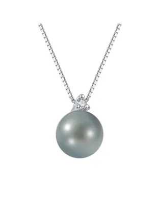 Collana in oro bianco Perla Grigia Diamante Donna Demetra