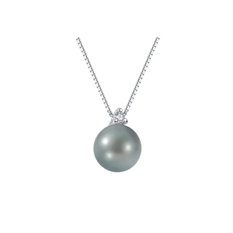 Collana in oro bianco Perla Grigia Diamante Donna Demetra