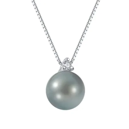 Collana in oro bianco Perla Grigia Diamante Donna Demetra