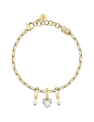 Bracciale dorato Drops perle e cuore pendenti Donna Morellato SCZ1398 Morellato