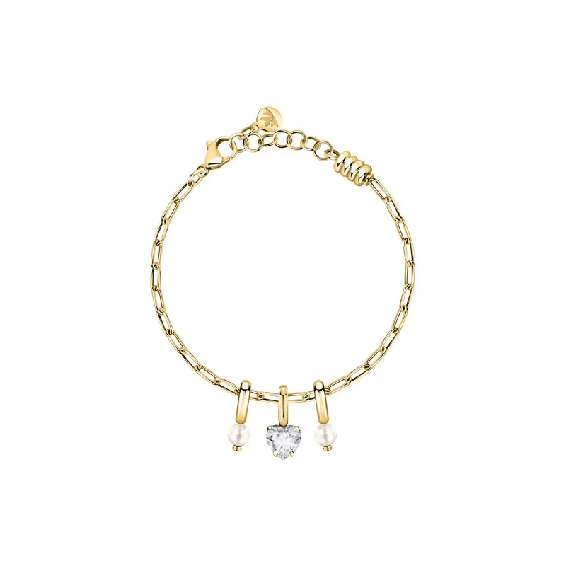 Bracciale dorato Drops perle e cuore pendenti Donna Morellato