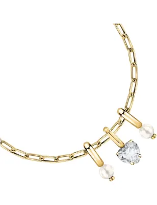 Bracciale dorato Drops perle e cuore pendenti Donna Morellato