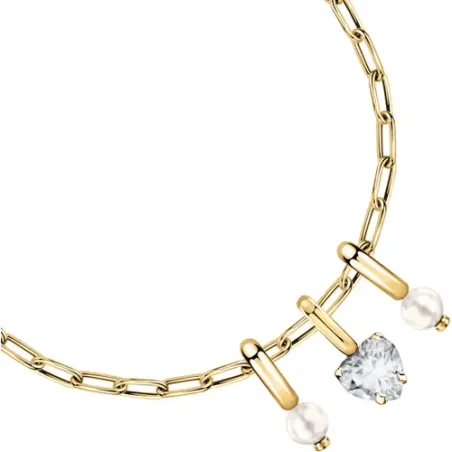 Bracciale dorato Drops perle e cuore pendenti Donna Morellato