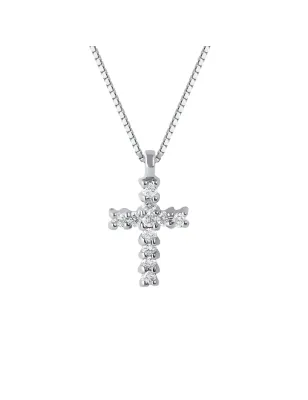 Collana con Croce in oro bianco e Diamanti 0.11 Ct Donna Demetra