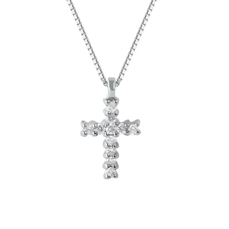 Collana con Croce in oro bianco e Diamanti 0.11 Ct Donna Demetra