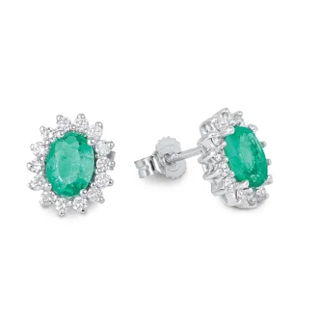 Orecchini Oro bianco Smeraldi Diamanti Donna Demetra