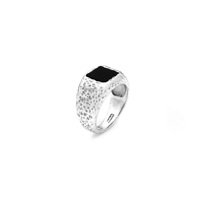 Anello Martellato Quadrato Onice M22 Uomo Giovanni Raspini