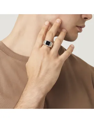Anello Martellato Quadrato Onice M22 Uomo Giovanni Raspini