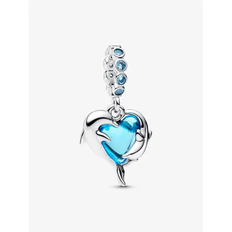 Charm Pendente Delfini e Cuore Vetro di Murano Donna Pandora