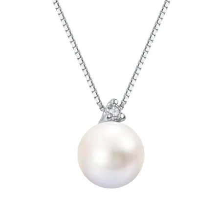 Collana Perla Akoya Japan 6-6.5 mm Diamante Oro Donna Demetra
