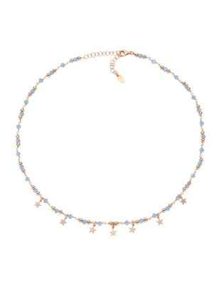 COLLANA CHARM ROSE' CON CRISTALLI AZZURRI AMEN