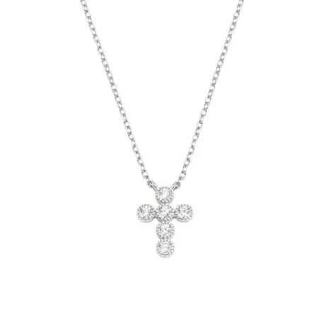 Collana Croce Zirconi Bianchi Castone Tondo Donna Amen