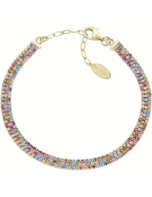 Bracciale dorato tre fili con zirconi multicolor Donna Amen