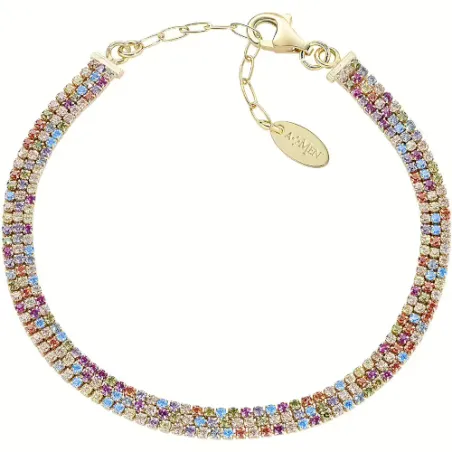 Bracciale dorato tre fili con zirconi multicolor Donna Amen