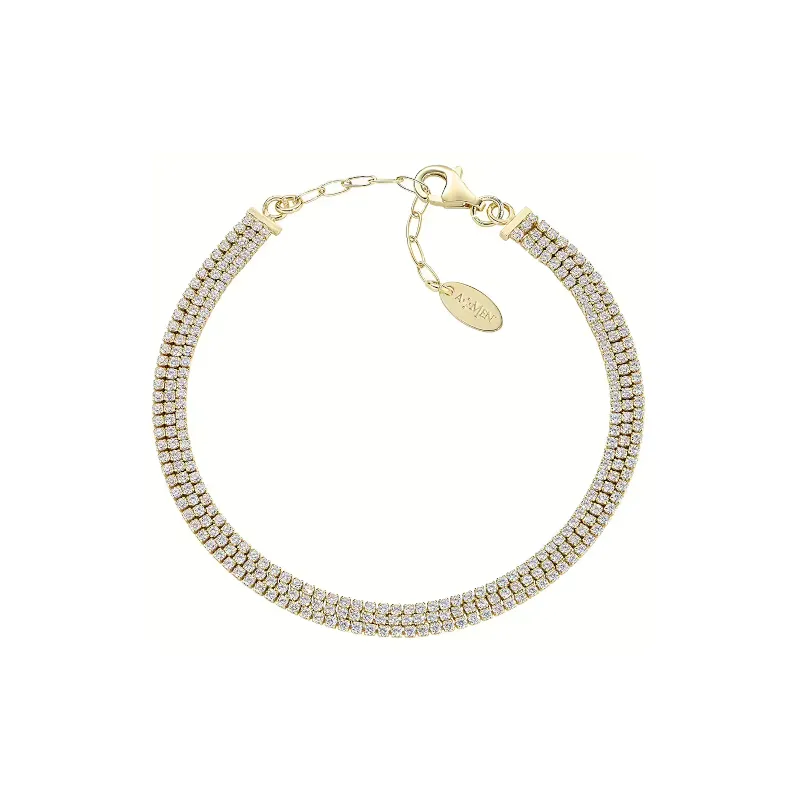 Bracciale dorato tre fili con zirconi bianchi Donna Amen Bracciale dorato tre fili con zirconi bianchi Donna Amen