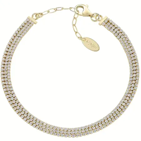 Bracciale dorato tre fili con zirconi bianchi Donna Amen