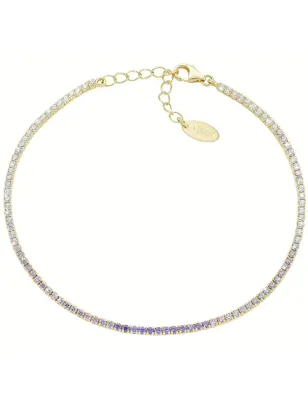 Bracciale Tennis dorato zirconi bianchi e viola multicolor Amen