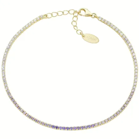 Bracciale Tennis dorato zirconi bianchi e viola multicolor Amen