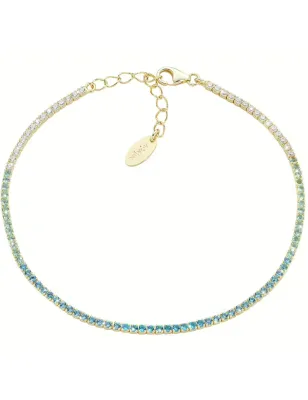 Bracciale Tennis dorato zirconi bianchi e acquamarina Amen