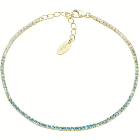 Bracciale Tennis dorato zirconi bianchi e acquamarina Amen