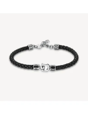 Bracciale Knocker Pelle nera Acciaio Uomo Brosway