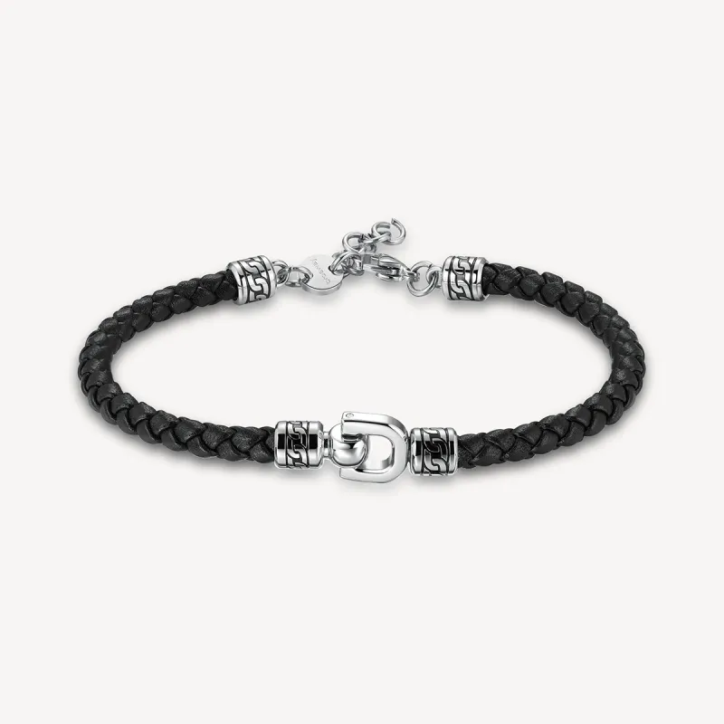 Bracciale Knocker Pelle nera Acciaio Uomo Brosway