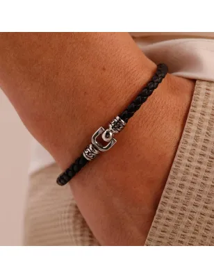 Bracciale Knocker Pelle nera Acciaio Uomo Brosway
