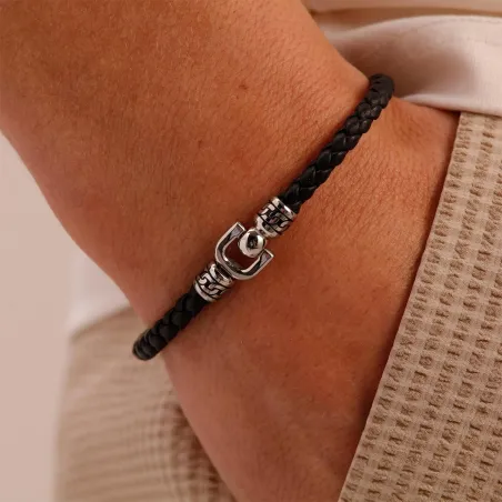Bracciale Knocker Pelle nera Acciaio Uomo Brosway