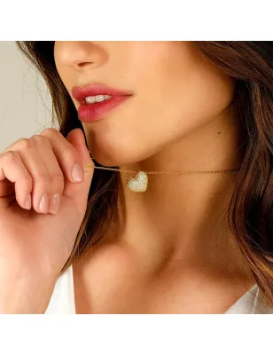 Collana dorata Cuore bombato con zirconi Donna Amen