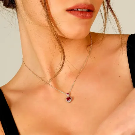 Collana con Due Cuori Rossi Donna Amen 