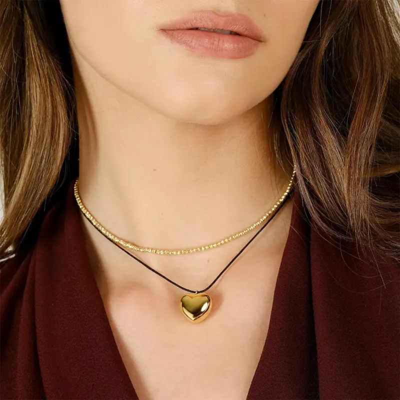 Collana Mio Cuore dorata con cordino nero Donna Amen Collana Mio Cuore dorata con cordino nero Donna Amen