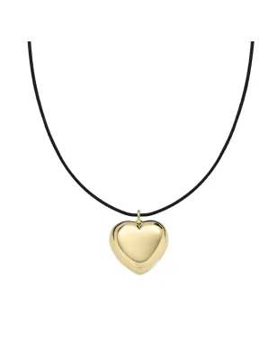 Collana Mio Cuore dorata con cordino nero Donna Amen